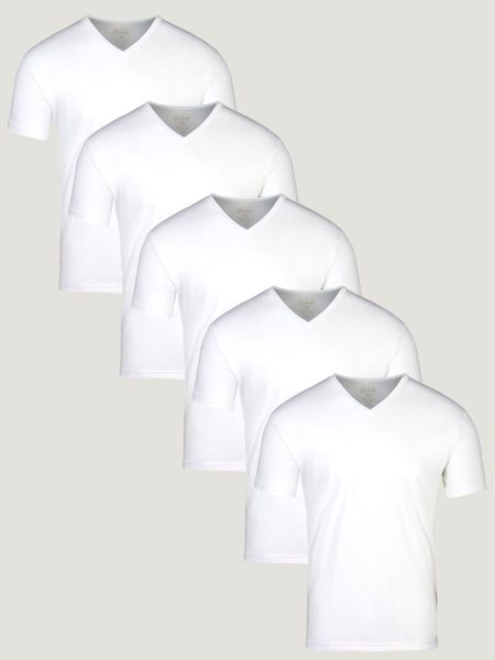 All White V-Neck 5-Pack Ghost Mannequin | Fresh Clean Threads